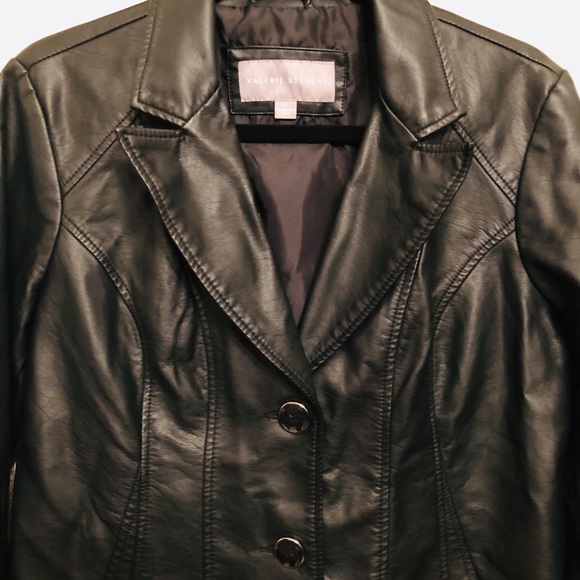 BLACK VEGAN LEATHER JACKET LINED BUTTON UP M FAUX LEATHER - Picture 4 of 8